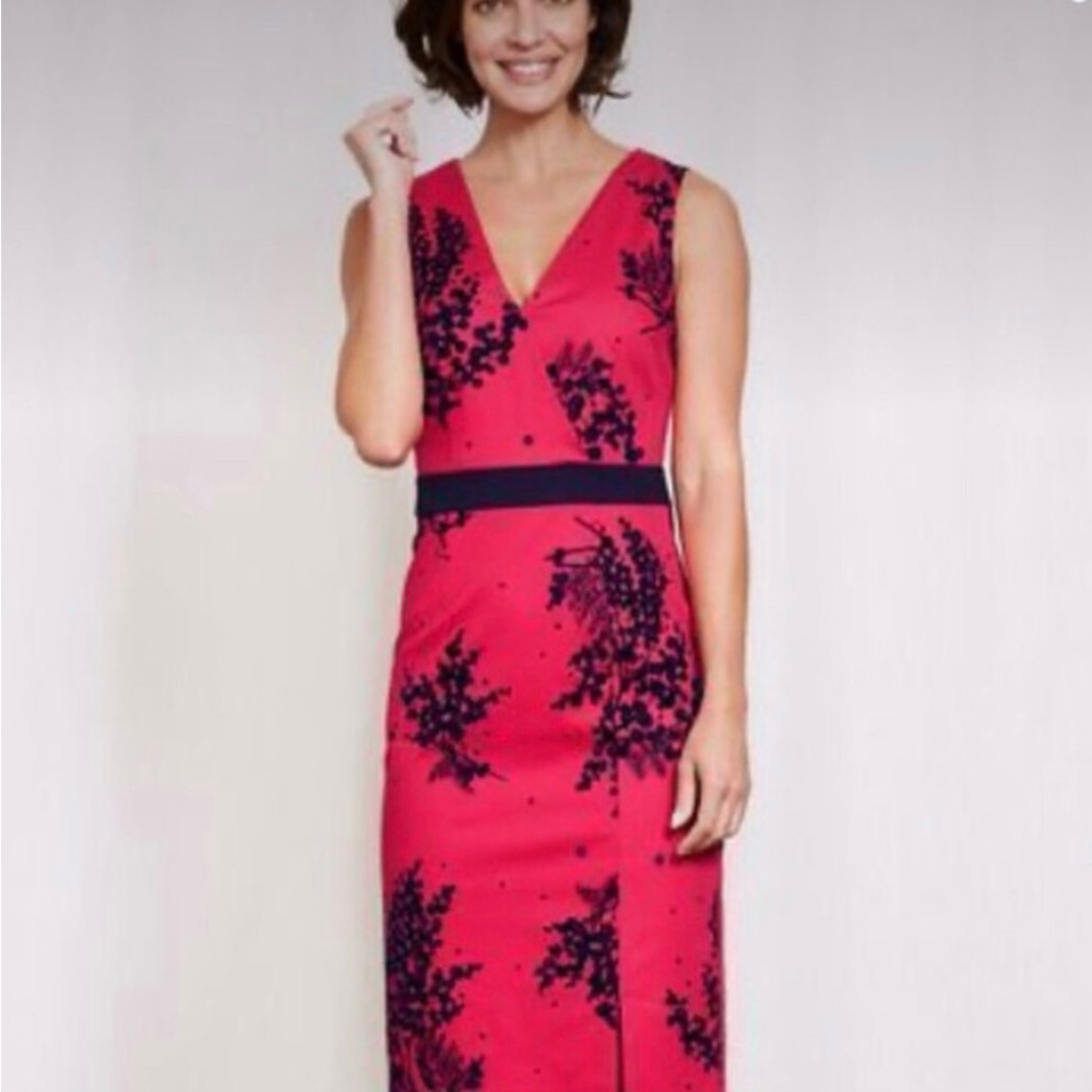 Boden Nadia dress in fuchsia and navy print